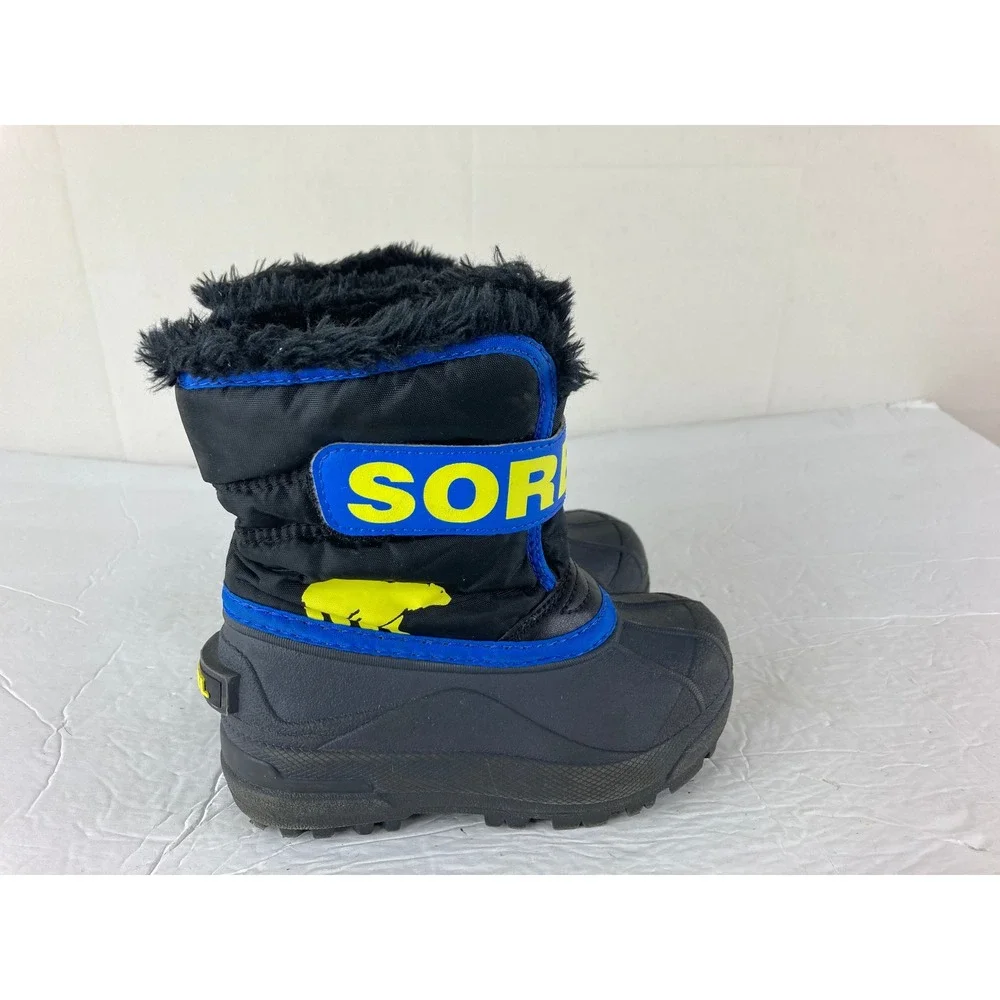 Sorel Snow Boots Litlle boy Sz 10 Black Blue Waterproof Insulated School Play
